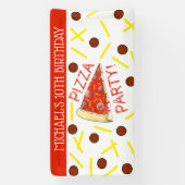 PIZZA FEEST! Pepperoni Cheese Pie Slice Verjaardag Spandoek (Verticaal)