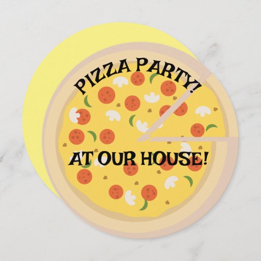 PIZZA FEEST! RONDE AANGEPASTE UITNODIGINGEN (Voorkant / Achterkant)