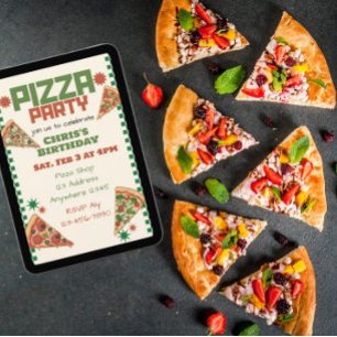 Pizza Feest Verjaardag Rood Groen Kaart
