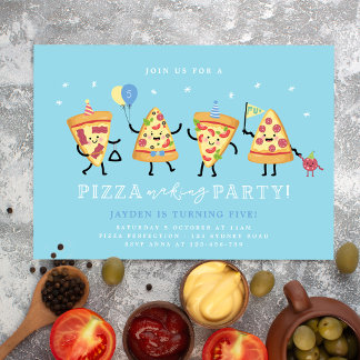 Pizza Feest Verjaardagsuitnodiging Jongens Schatti Kaart