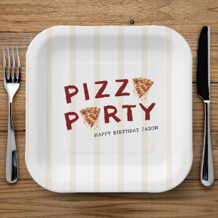 Pizza Feestje Kinderen Verjaardag Gestreept Papieren Bordje