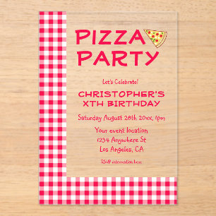 Pizza Feestje Kinderverjaardag Acryl Uitnodigingen