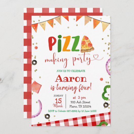 Pizza Fête Anniversaire Invitation (Devant / Derrière)