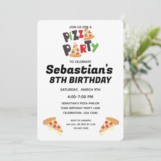 Pizza fête Invitation d'anniversaire pour une fill (Debout devant)