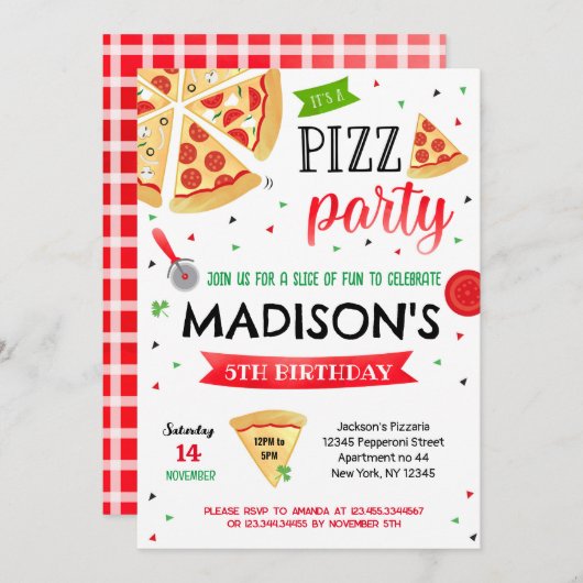 Pizza fêter Anniversaire Invitations Garçon fille (Devant / Derrière)