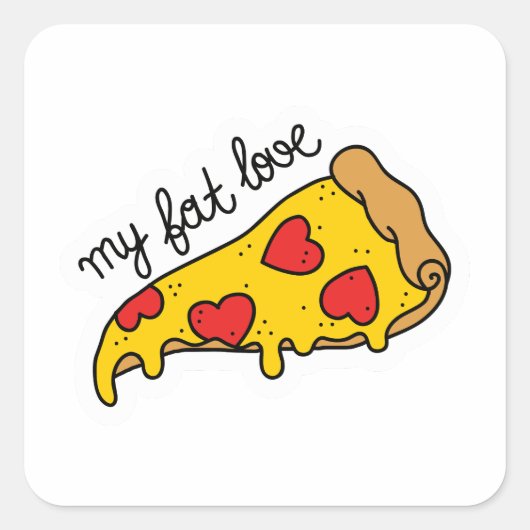 Pizza flitst mijn dikke liefde vierkante sticker (Voorkant)