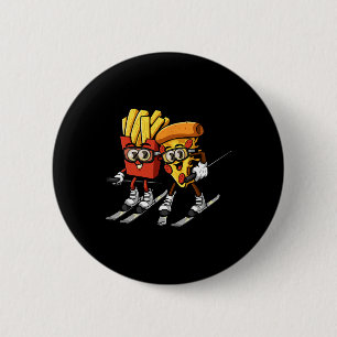 Pizza Franse friet Ski Grappig Skiier Fast Food Sk Ronde Button 5,7 Cm