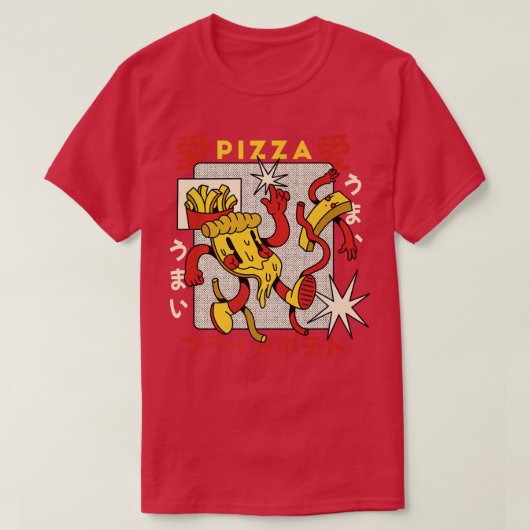 Pizza French Fries Retro Cartoon Gourmet Fast Food T-shirt (Design voorkant)