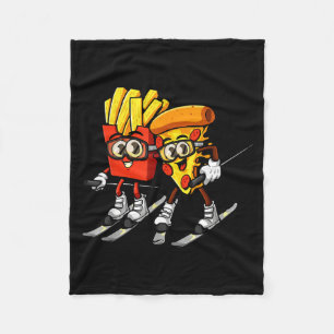 Pizza friet ski grappig skiër fast food fleece deken