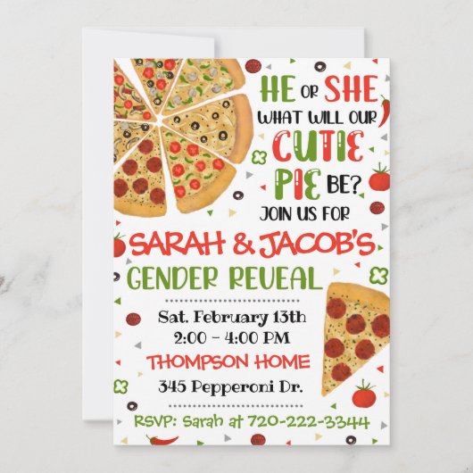 Pizza Geslacht Onthulling Uitnodiging, Geslacht On Kaart (Voorkant)