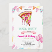 Pizza girl party theme invitation (Devant / Derrière)