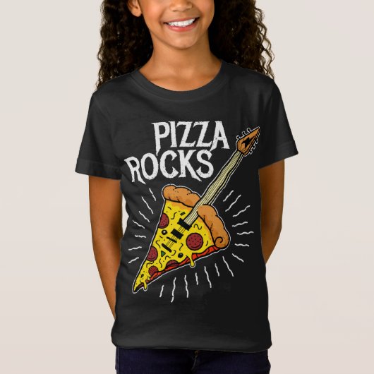 Pizza Gitaar - Grappige Pizza Rocks T-shirt (Voorkant)