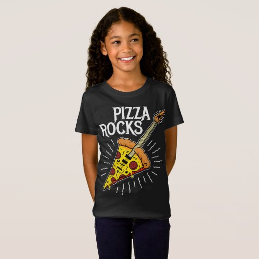Pizza Gitaar - Grappige Pizza Rocks T-shirt (Voorkant volledig)