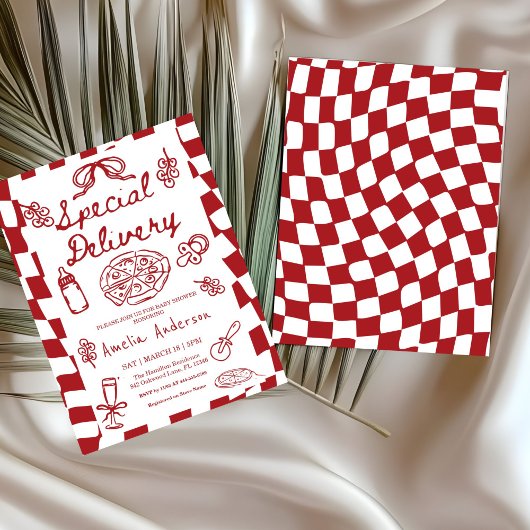 Pizza Hand Drawn Special Delivery Baby Shower Kaart