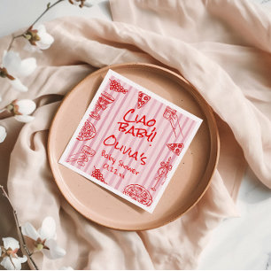 Pizza Hand getrokken rode Paarse Ciao Baby shower Servet