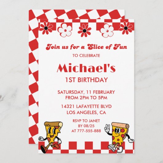 Pizza Invitations d'anniversaire| Belle 1ère Pizza (Devant / Derrière)