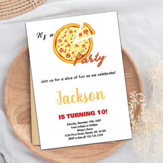 Pizza jaune orange blanc rouge Invitations Anniver