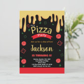 Pizza jaune rouge vert Invitations Anniversaire (Debout devant)