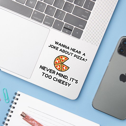 Pizza Joke Sticker (Laptop met iPhone)