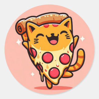 Pizza kat cartoon ronde sticker