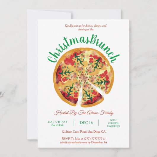 Pizza kerst Brunch Uitnodiging (Voorkant)