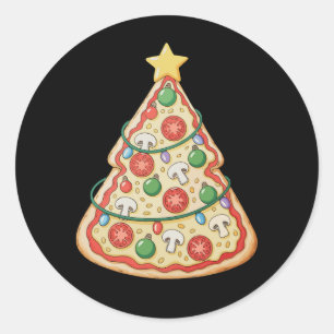 Pizza Kerstboom Xmas Lichten Kerstmis Vakantie Ronde Sticker
