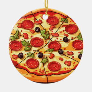 Pizza Kerstmis, Grappige Foodie, Witte Olifant Cad Keramisch Ornament