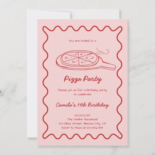 Pizza Levé À La Main Invitation Anniversaire Whims (Devant)