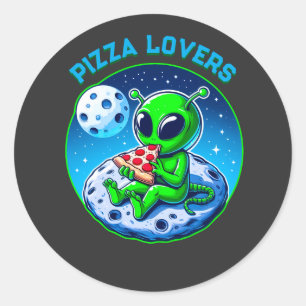 Pizza-liefhebbende alien op de maan   Fun Cosmic Ronde Sticker