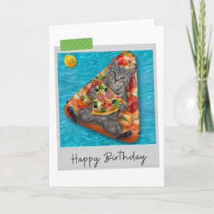 Pizza Lilo Tabby Chat Drôle Carte Anniversaire