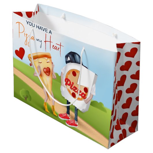 Pizza Love Grappig Groot Cadeauzakje (Achterkant Gekanteld)