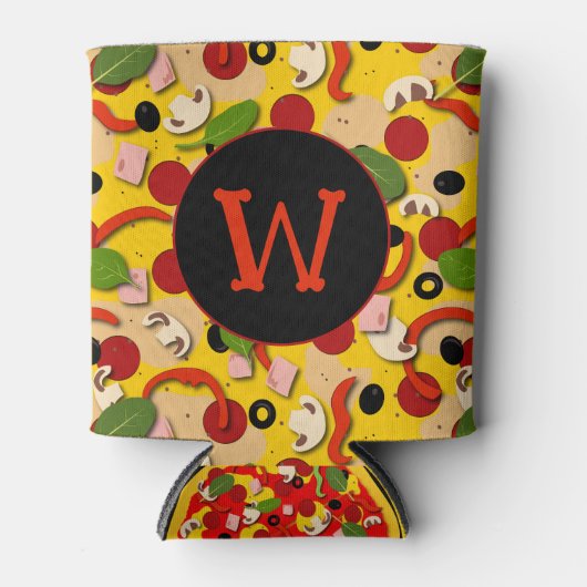 Pizza Lover Fun Monogram Blikjeskoeler (Voorkant)