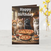 Pizza Loving Cats, Verjaardag Kaart (Gele Bloem)