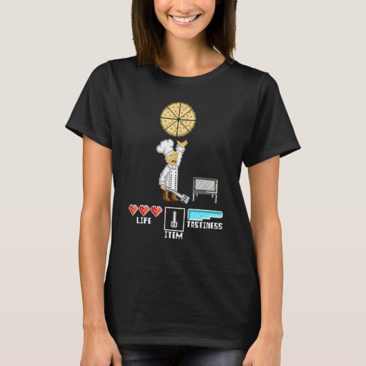 Pizza Maker Chef Pixel 8 Bits Retro Game Console T-shirt (Voorkant)