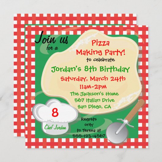 Pizza Making Birthday Party Invitation Card (Devant / Derrière)