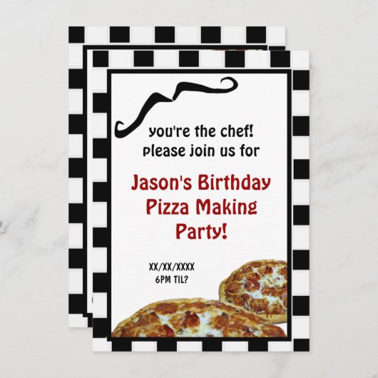 Pizza Making Birthday Party Invitation Kaart (Voorkant / Achterkant)