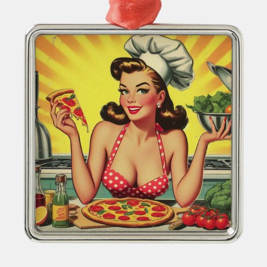 Pizza Meisje Metalen Ornament (Voorkant)