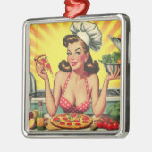 Pizza Meisje Metalen Ornament (Links)