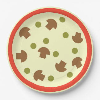 Pizza met paddenstoelen Olijfskaas Tomatensaus Papieren Bordje