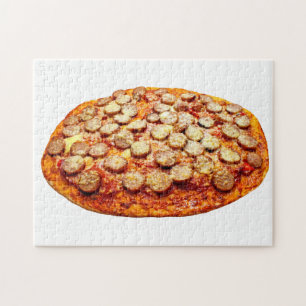 Pizza met pepperoni en worst legpuzzel