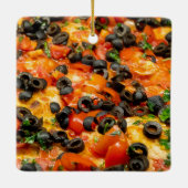 Pizza met zwarte olijven keramisch ornament (Achterkant)