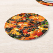 Pizza met zwarte olijven ronde kartonnen onderzetter (Gebogen)