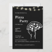 Pizza minimaliste moderne noire Invitation d'anniv (Devant)