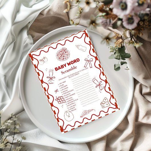 Pizza Mot spécial scramble baby shower carte de je