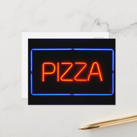 PIZZA Neon Sign Briefkaart (Voorkant / Achterkant in situ)
