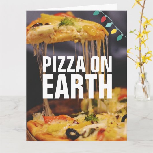 PIZZA NOËL FUNNY Carte de voeux (Fleur jaune)
