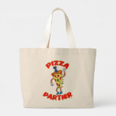 Pizza Partier Funny Cartoon Slice Logo Fun Grote Tote Bag (Achterkant)