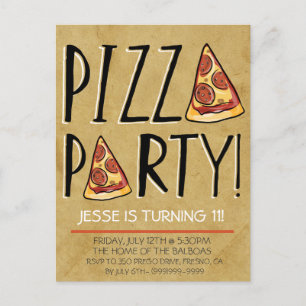 PIZZA PARTIJ BIRTHDAY INVITATIE VOOR KINDEREN UITNODIGING BRIEFKAART