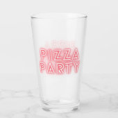 Pizza Partij Neon Effect Roze Tekst Glas (Achterkant)