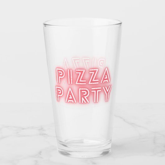 Pizza Partij Neon Effect Roze Tekst Glas (Voorkant)